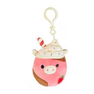 New With Tag Squishmallow 3.5"‎ Rishi The Strawberry Milkshake Cow Plush Clip